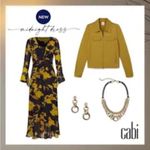 CAbi Midnight Dress Style 4242 Navy Blue Gold Floral Midi Dress Size SMALL Photo 11
