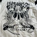 ROMWE Anime Women's Cute Striped Oversized Round Neck Long Sleeve Subcul shirt S White Photo 1