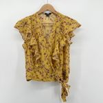 Paige  Trista Silk Ruffle Tie Waist V Neck‎ Flutter Sleeve Blouse XS Tumeric $229 Photo 2