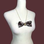 “Dainty Dapper” Plaid Bow Tie Necklace with cameo adornment Red Photo 5