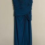 Adrianna Papell  Evening Blue Brooch Draped Sleeveless Dress Size 8P Mother Bride Photo 0