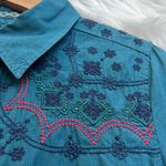 Johnny Was  3J Workshop turquoise embroidered button down blouse Photo 6