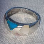 Italian Stamped Sterling Silver With Turquoise and Mother of Pearl Inlay Ring Size 8 Photo 12