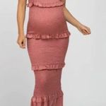 Mable x Pinkblush Mauve Smocked Satin Dress Tiered Spaghetti Strap Size Medium Pink Photo 0