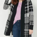 Isaac Mizrahi New  Live! Black White Plaid Jacquard Open Cardigan Sweater 1X Photo 0