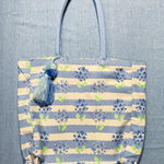 Market Floral Print Canvas Tote Bag Blue Photo 0