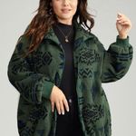 Bloomchic Green Black Sz 10 Aztec‎ Print Sherpa Fleece Jacket Full Zip Cozy Fall Photo 0