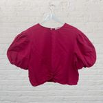 Marc New York Linen Cropped Top Size M Hot Pink Puff Sleeve Photo 2