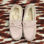 NEW MySlippers MyPillow Blush Pink Leather Suede Bow Moccasins Faux Fur Loafers Sz 7 New without tags Photo 0