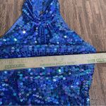 Vintage 90s Iridescent Blue Sequin Open Back Slit Dress by Robert Anthony Size 6 Photo 6