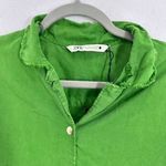 ZARA Green Lyocell Linen Blend Button Down Shirt Frayed Collar Long Sleeve Photo 1