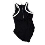Charmo High Neck Back Zipper Ribbed One Piece Swimsuit black white piping large Photo 1