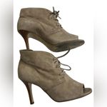 Maje  peep toe tan lace up suede heels Photo 6