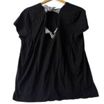 1901 Navy Tie Striped Back Short Sleeve Top Blouse Women's Size XXL Photo 1