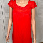 Vintage red embroidered floral‎ satin gown Photo 0