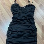 Oh Polly  Plunge Deep Ruched Mini Dress Satin Photo 2