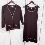 Max Studio Cardigan Sleeveless Shift Midi Dress Set Brown Pink Small Photo 8