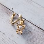 Vintage Earrings for Pierced Ears Twist Dangle with 3D Star & Faux Pearl Gold Photo 5