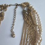 Vintage Champagne Pearl Gold tone metal Chainlink Multistrand Necklace Photo 3