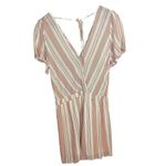 Mm mm mm White Striped Dusty Pink V Neck Adjustable Romper Women's Large Photo 6