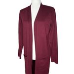Magaschoni Cardigan M Stretch Knit Open Front Long Line Sweater Jacket Pockets Photo 3