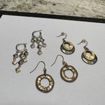 Lot Of 3 Women’s Two Tone Metal Pierced Earrings Dangle Drop Gold Photo 3