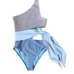 Beach Riot  Carlie Metallic Cut Out One Piece Swimsuit size small Blue Silver Photo 1