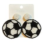 Soccer Ball Earrings Black White‎ Seed Beaded Dangle Drop Earrings New Photo 0
