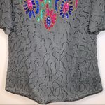 Vintage Black Pink Blue Green Sequined Beaded Silk Top Size XXL Photo 5