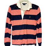 Ralph Lauren  Sport Rugby Shirt Pony Cotton Navy Blue Pink Stripe Relaxed Fit Photo 0