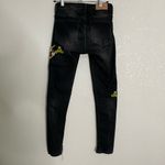 ZARA  Black Floral Embroidered Shark Bite Hem Jeans 00 Photo 7