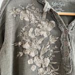 KYLA SEO | Dark Sage Green Embroidered Cotton Gauze Boxy Blouse | Size Small Photo 3