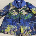 Grace Chuang Long Jacket Womens L Blue Satin Monet Print Swing Style Open Front Size L Photo 15