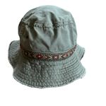 DPC Boonie Bucket Hat Sz M Wide Fringe Brim Olive Green Canvas Tribal Trim Photo 1