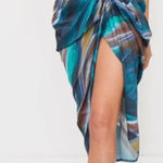 Pretty Little Thing NWT Green and Blue Asymmetrical Slit Corset Too Photo 0