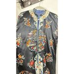 Kimono Vintage Mandarin Silk Robe Jacket Embroidered Geisha Oriental Jinhua MED Blue Photo 4