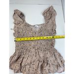 Japna  Ruffled Sleeve Smocked Peplum Top, Beige and Black Polka Dot, Square Neck Photo 2