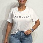 Athleta White Logo Short Sleeve Tee Sz L NWOT Photo 0