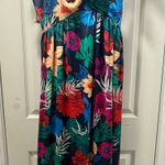 Skies Are Blue Navy Blue Tropical Floral Satin Maxi Dress Photo 2