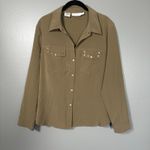 Kathy Che Women's Olive Green Military Style Studded Button Up Top Photo 0
