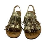 J.Crew  Gold Leather Fringe Slingback Sandals Size 8 M Photo 3
