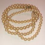 Vintage Pale Pink Faux Pearl Gold Tone Rhinestone Clasp Double Strand Necklace Photo 8