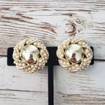 Vintage S.A.C. Clip On Earrings Gold Tone & Faux Pearl Large Statement Photo 0