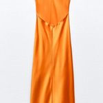 ZARA dress maxi midi hot orange satin effect wedding party cocktail Photo 10