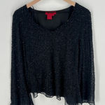 J Laxmi Black All Over‎ Beading Sheer Chiffon Flate Sleeve Asymmetrical Blouse Size XL Photo 0