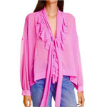 Le Superbe Ruffle Hendrix Tie Neck Chiffon Top in Electric Rose Pink Size 2 Photo 12