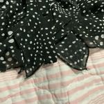 black & white polka dot sheer pleated & ruffle button up blouse Photo 6