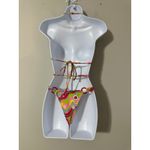 Tiger Mist  Retro Floral Print Halter Bikini Set Beaded Ring Accents XS Photo 6