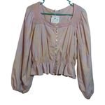 ZARA Pink Tie Dye Puff Sleeve Button-Up Women's Blouse Crop Top Size Small Photo 1
