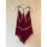 Free People  Intimately Bodysuit Womens Small Maroon Nylon Stretch Lace Be My Bae Photo 1